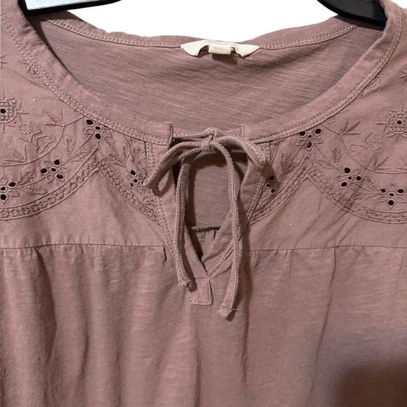 LUCKY BRAND brown 100% cotton loose fit boho tiered top size Medium - Picture 6 of 8